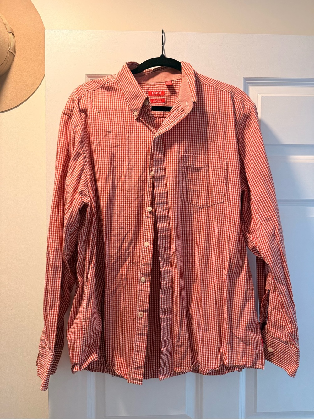 Izod Men's Red Gingham Button-Down Shirt